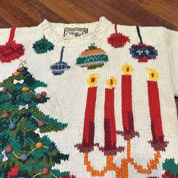 Vintage Ugly Christmas Sweater 3D Tree & Candles Crystal Kobe MEDIUM - Picture 4 of 9